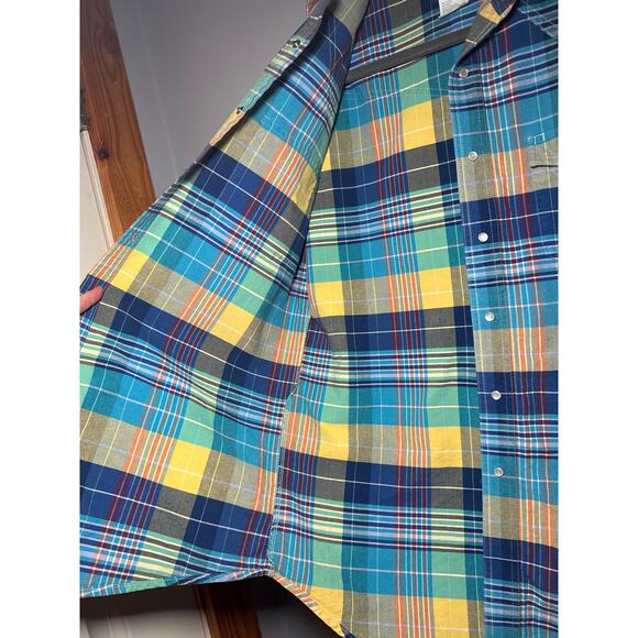Wrangler Pearl Snap Med Mens Bright Color Short Sleeve Plaid Western Shirt - Picture 10 of 14